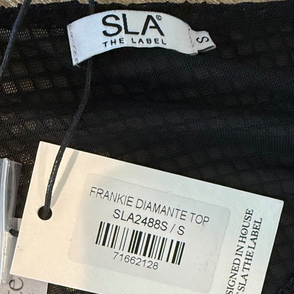 NWT SLA The Label One Shoulder Iridescent Frankie Diamanté Top Black (Size S) - Picture 6 of 9